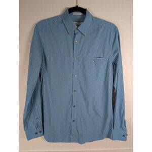 Calvin Klein Mens Slim Fit Stretch Checkered Button-Down Shirt Blue Size Small